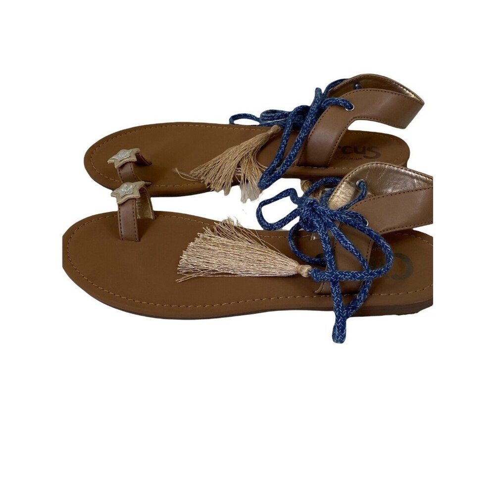 Sam Edelman Sandals Womens Size 6  Blue Gold Tassle Star Rhinestone Strappy Boho - Picture 6 of 10